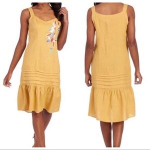 For Cynthia Yellow Embroidered Ruffle Midi Dress